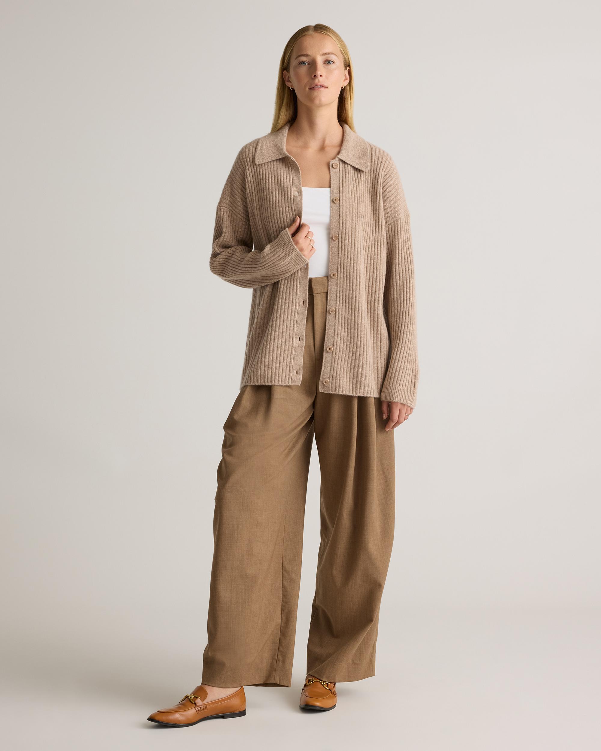 Quince | Women's Mongolian Cashmere Wide-Rib OverSized Collared Cardigan Sweater Product Image