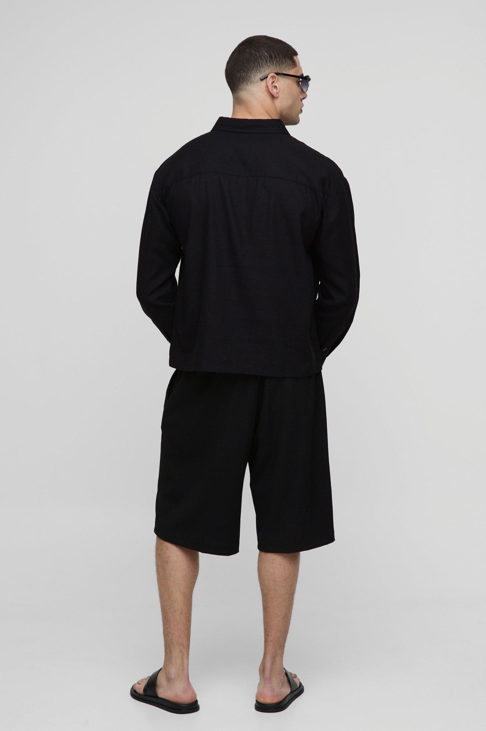 Heavyweight Linen Blend Regular Concealed Placket Cargo Shirt Jacket | boohooMAN USA Product Image