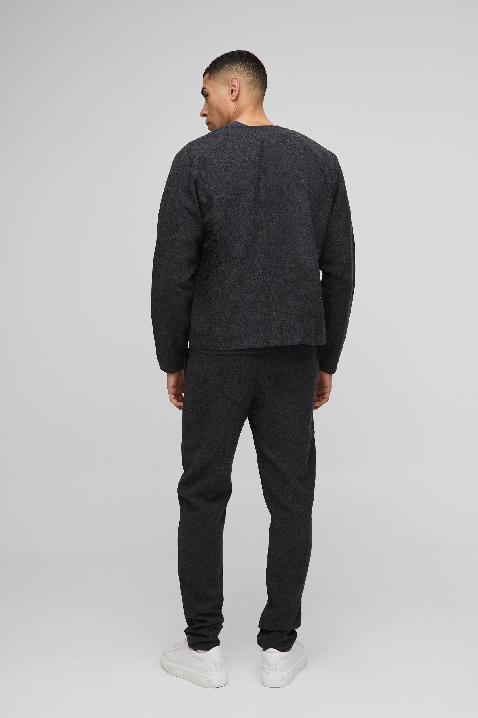 Brushed Zip Through Collarless Jacket | boohooMAN USA Product Image