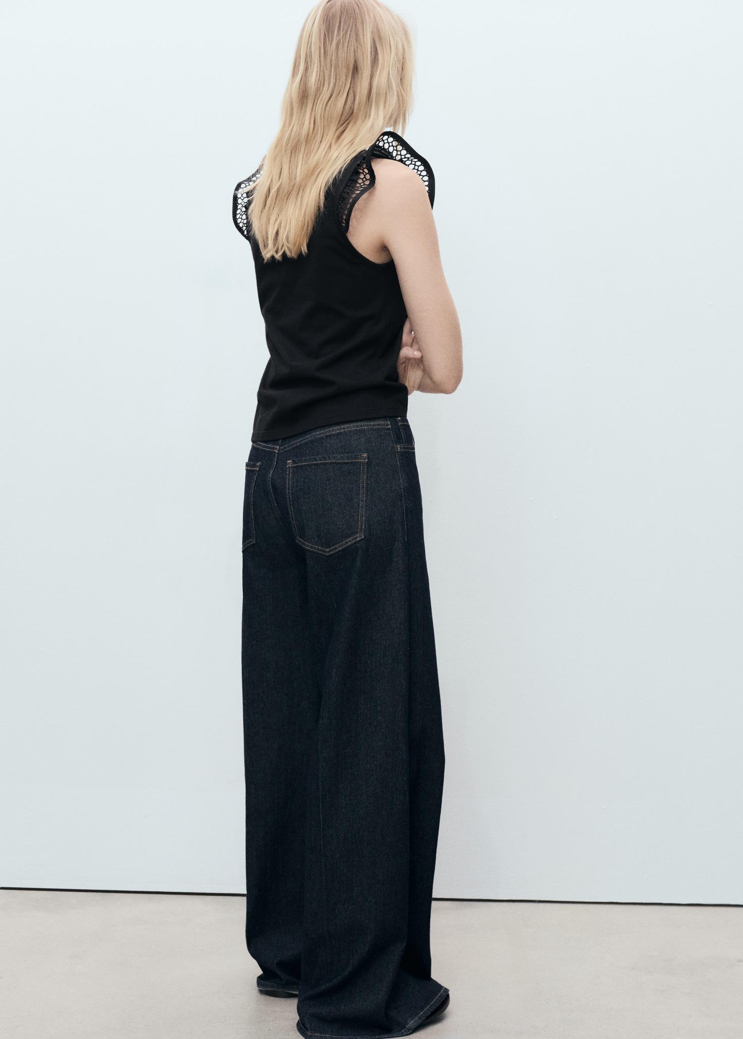 Cotton top with openwork neckline - Women | MANGO USA Product Image