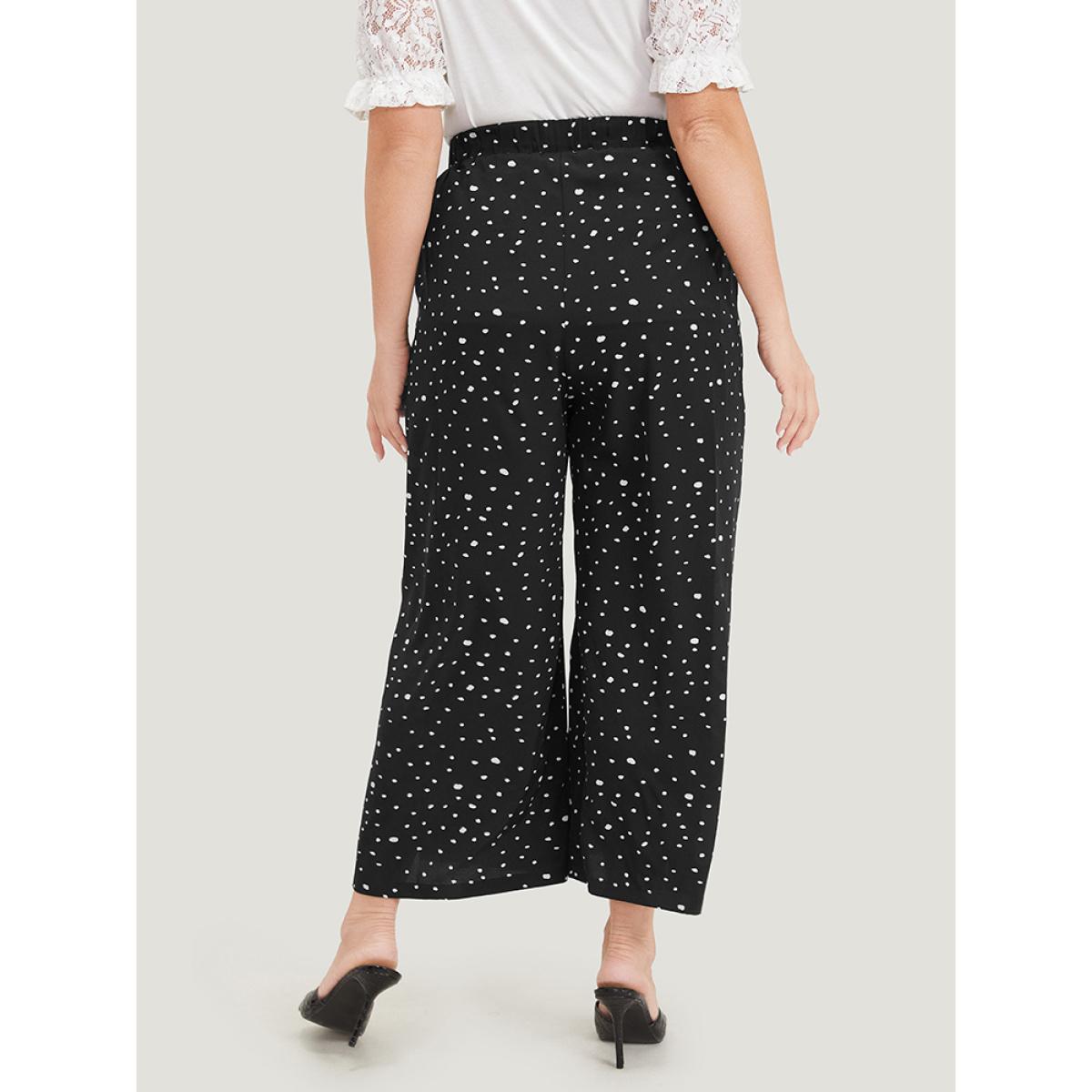 Plus Size Polka Dot Drawstring Pocket Split Hem Pants Women Black Elegant High Rise Dailywear Pants BloomChic 30/6X Product Image