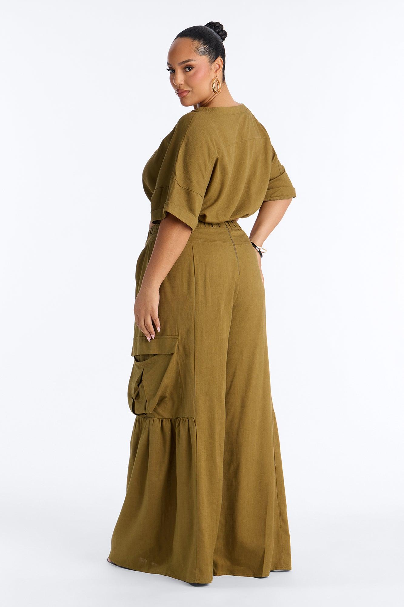 Lulu Wide Leg Pant Set - Olive Female Product Image
