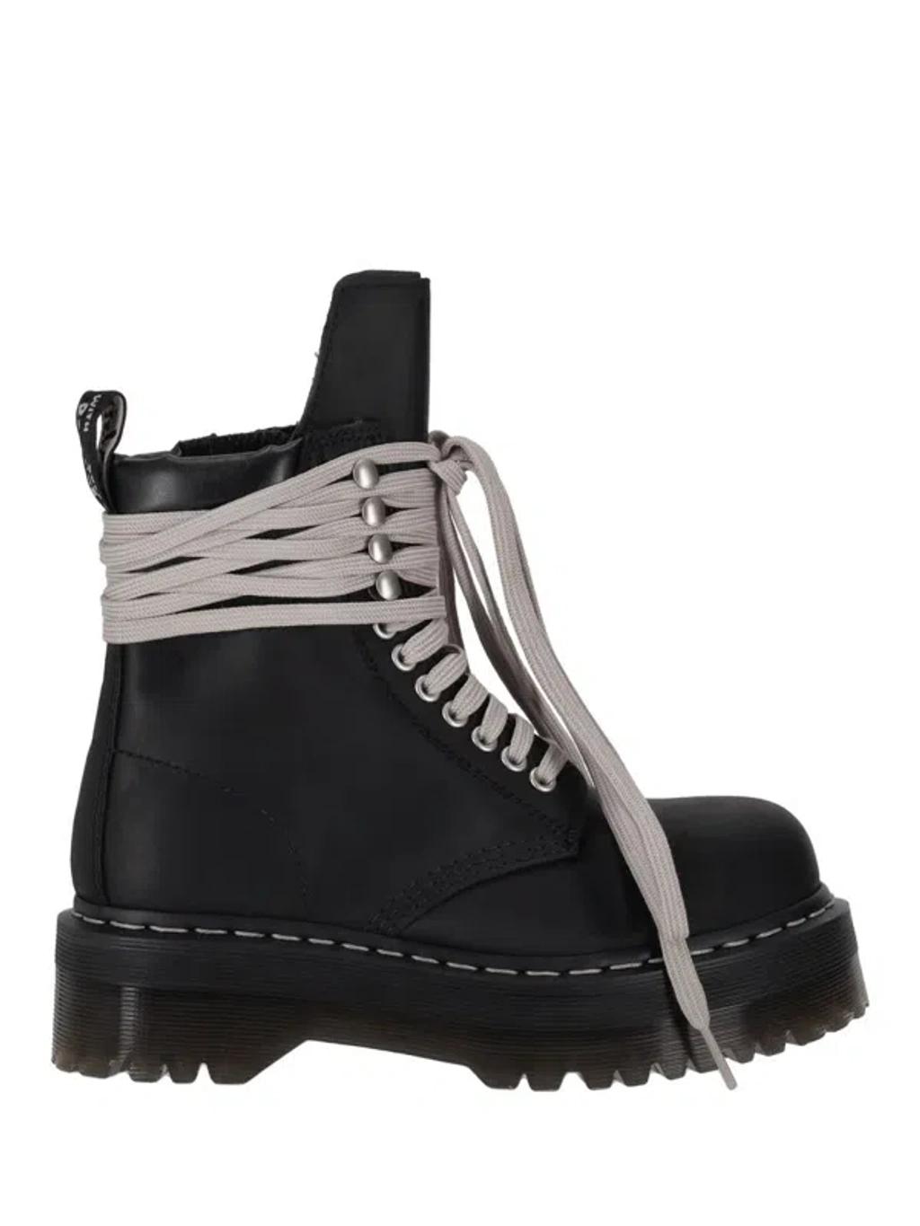 RICK OWENS X Dr. Martens Quad Sole Steel Toe Leather Ankle Boots In Black Product Image