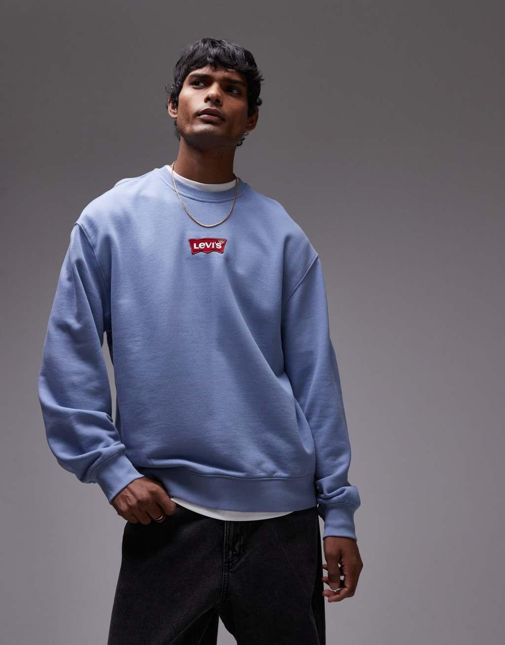 Levi's relaxed fit central batwing logo sweatshirt in light blue Product Image