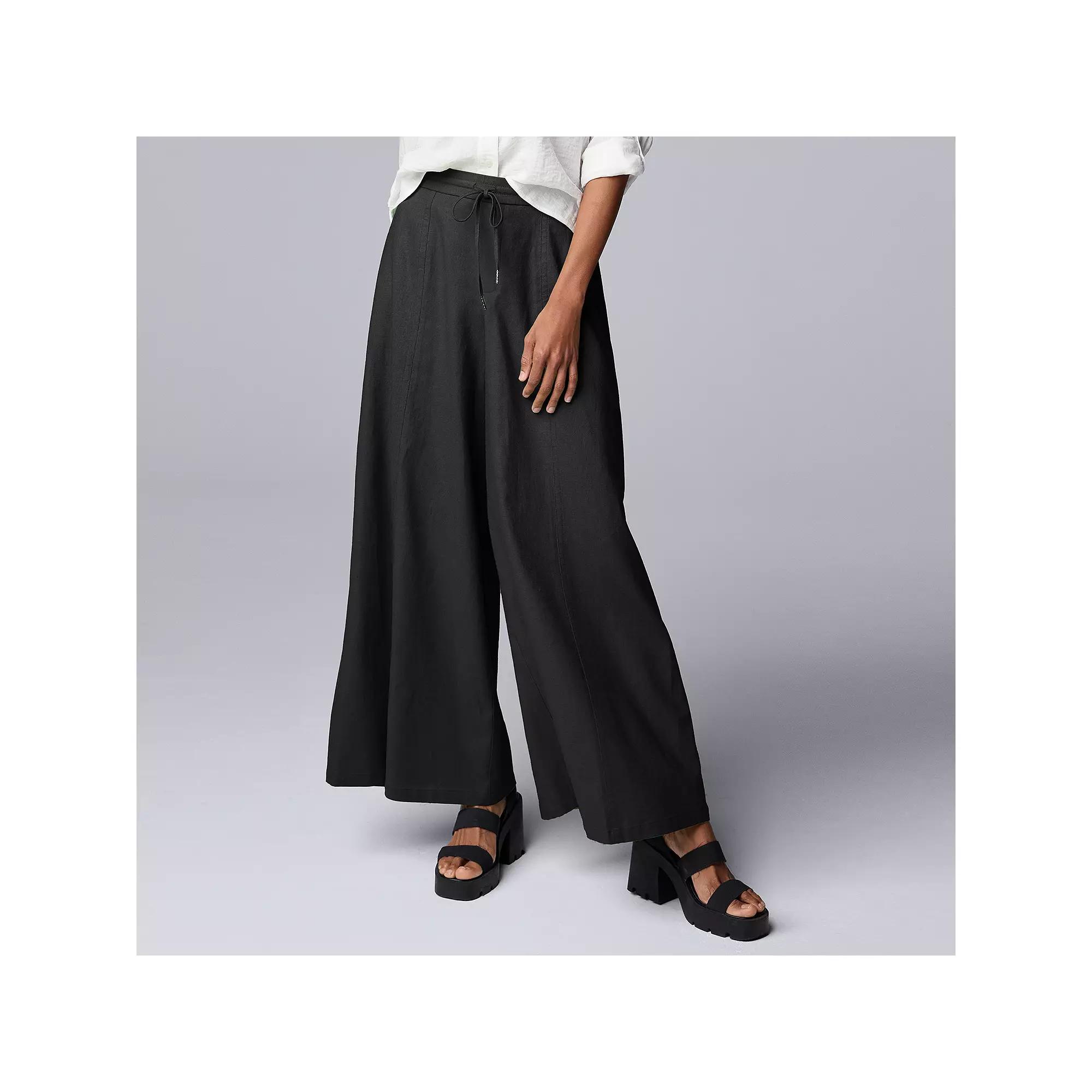 Women's Simply Vera Vera Wang Linen Blend Wide Leg Pants, Size: Small, Black Product Image