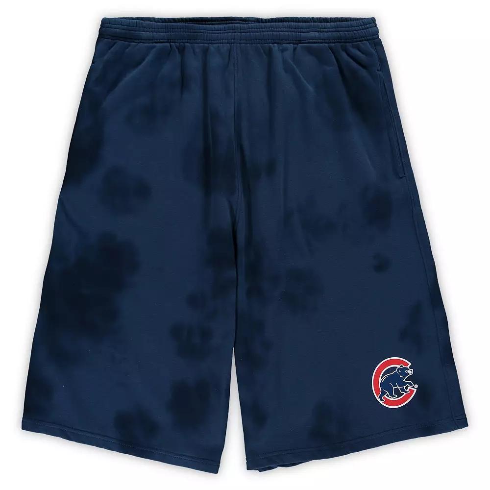 Men's Navy Chicago Cubs Big & Tall Tye Dye Fleece Shorts,  Product Image