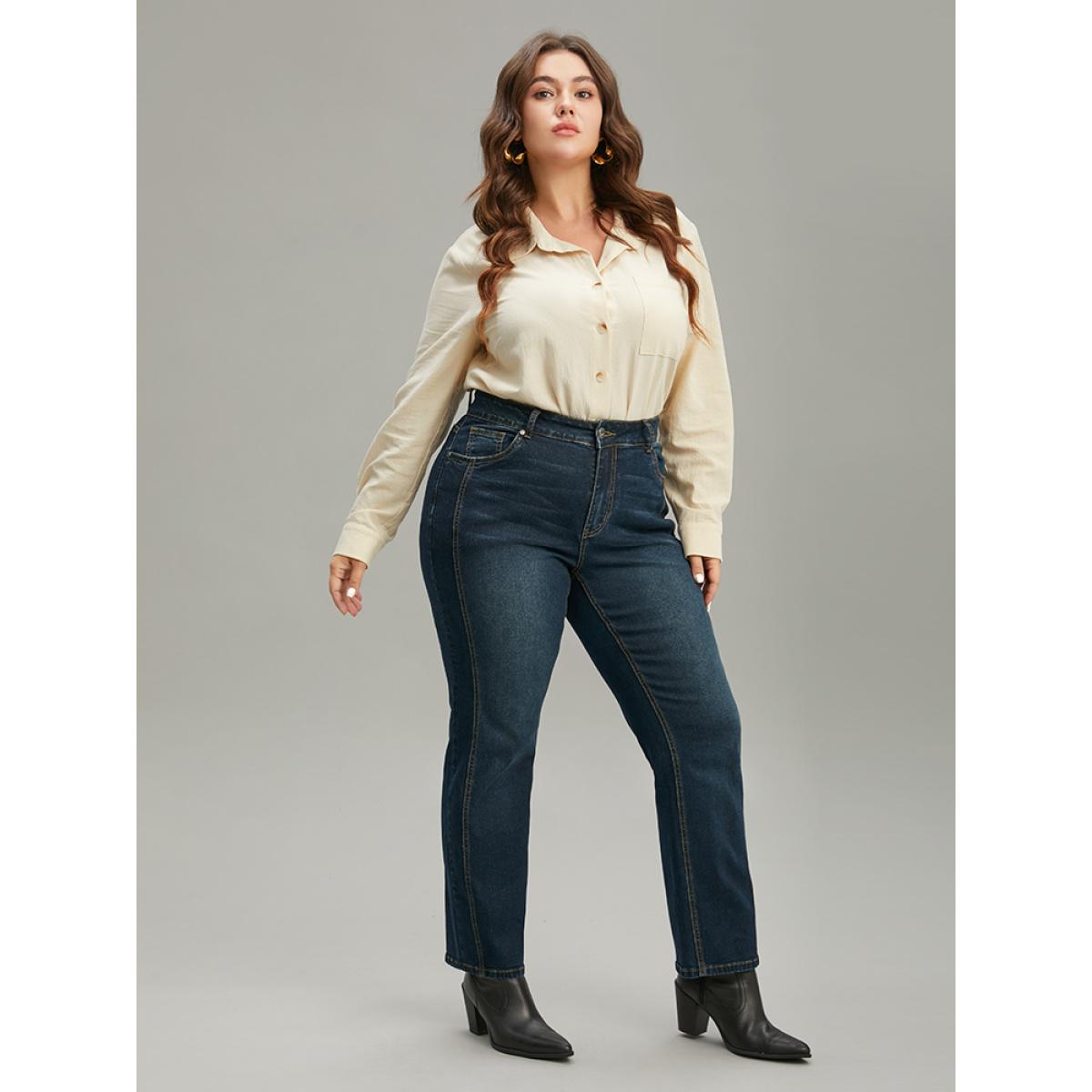 Plus Size Very Stretchy Seam Detail Stitch Jeans Women Indigo Casual Plain Plain High stretch Pocket Jeans BloomChic 20/2X Product Image