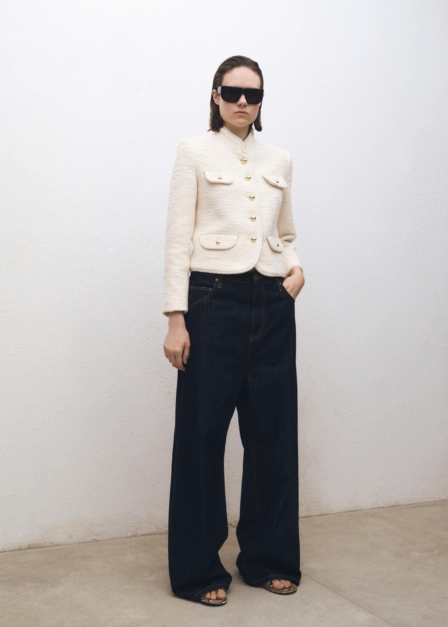 Tweed jacket with striped collar - Women | MANGO USA Product Image