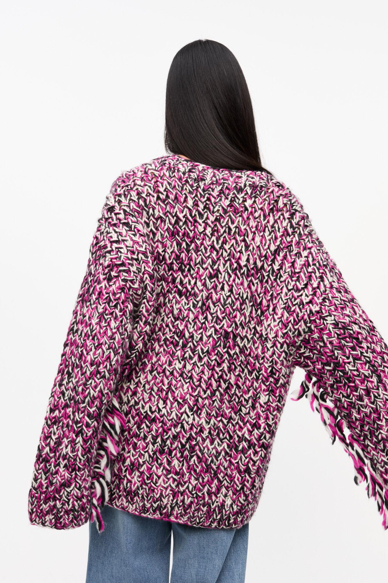 Purple Fringe Wool Handknit Cardigan Product Image