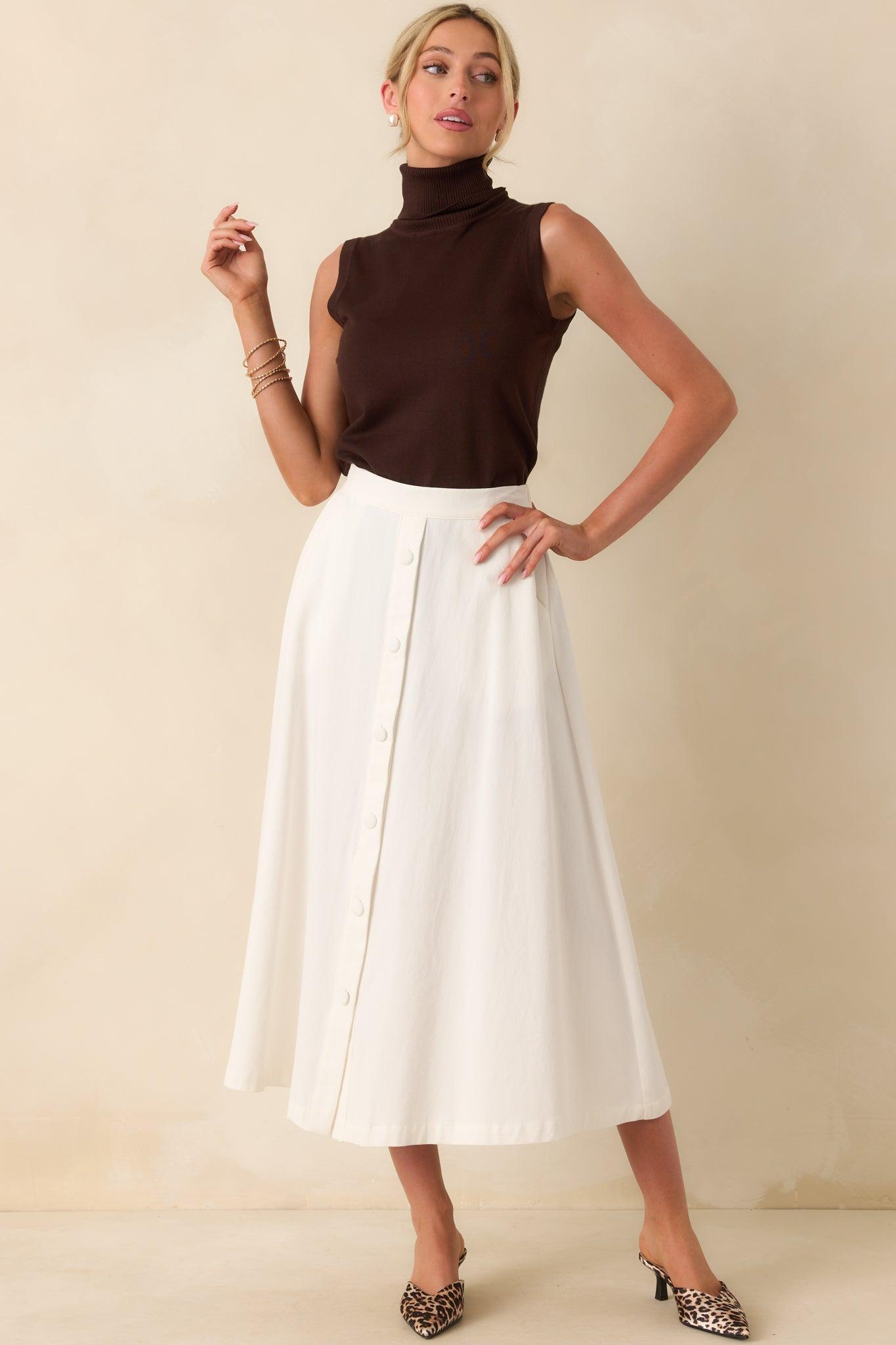 Countryside Charm 100% Cotton Ivory Midi Skirt Product Image