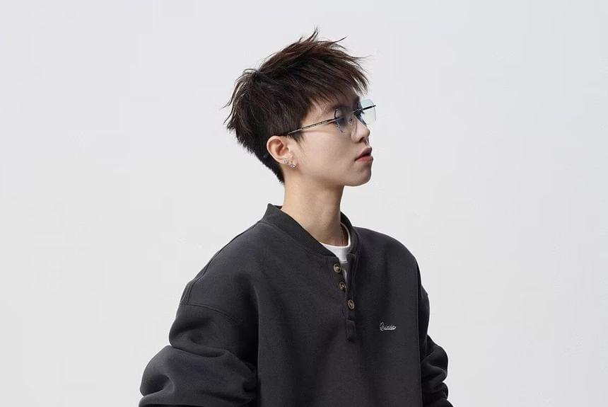 Henley Letter Embroidered Sweatshirt Product Image