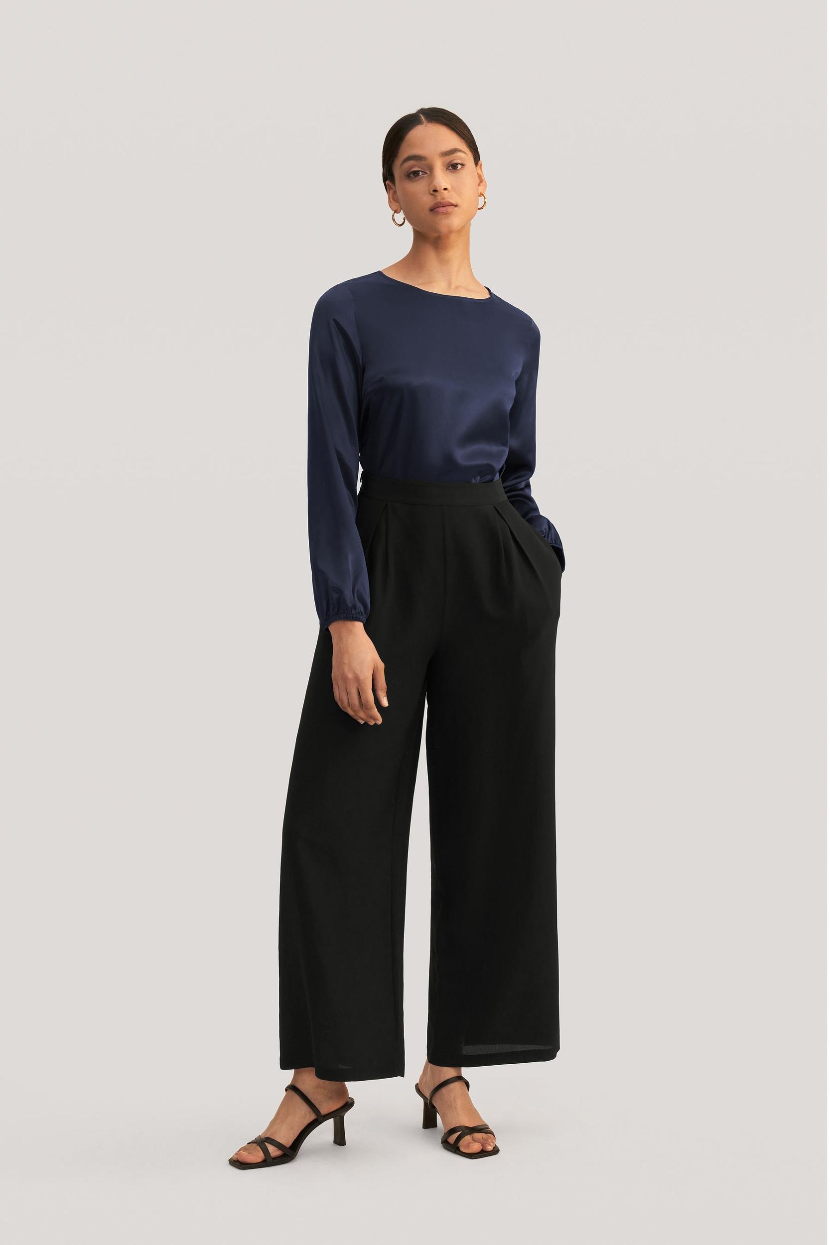 LILYSILK Womens Silk Slacks - Black Mulberry Silk - Wardrobe Must-Have Wide Leg Bottoms 10 Product Image