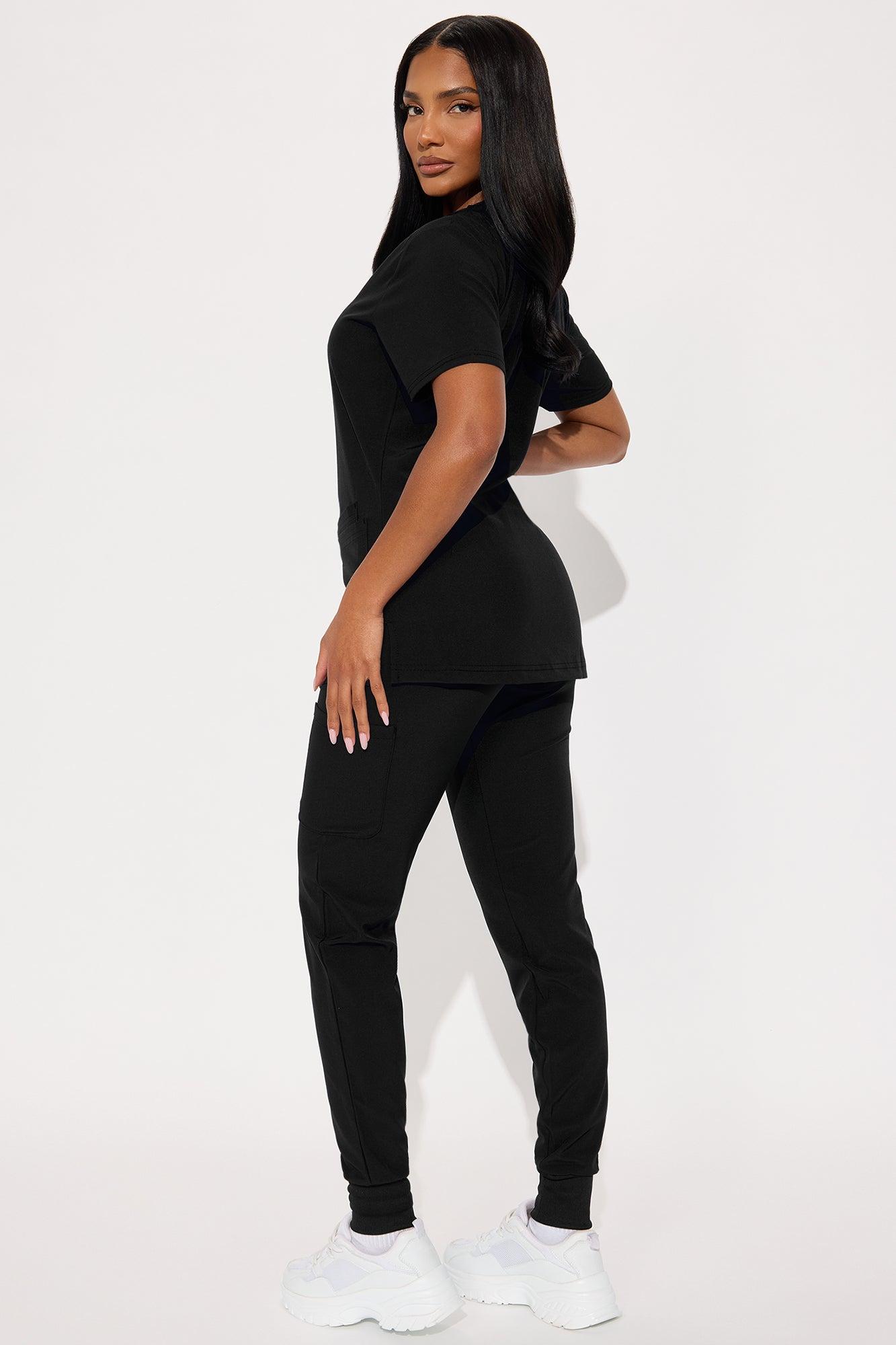Daily Clock In 4 Way Stretch Uniform Scrub Jogger Set - Black Female Product Image