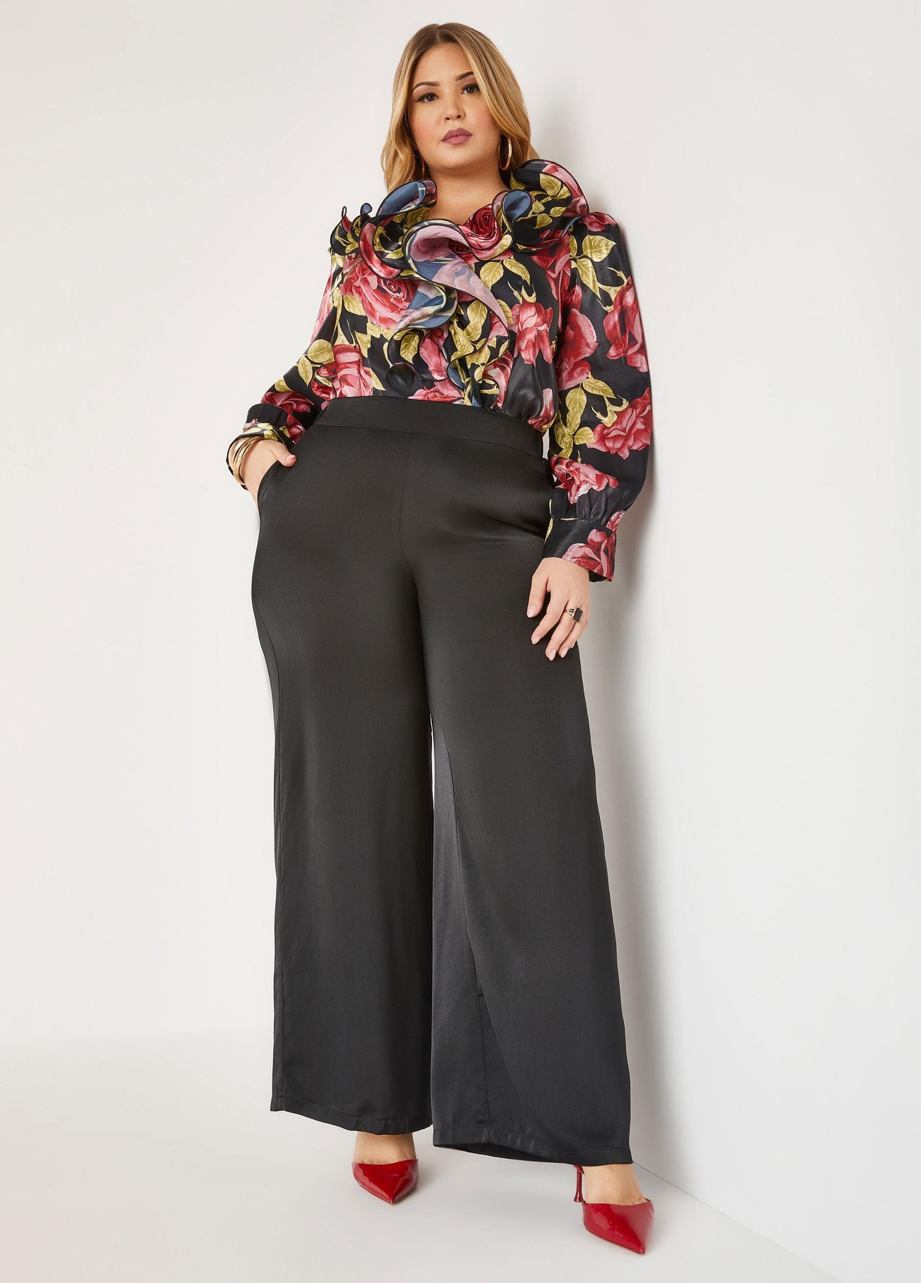 Satin High Rise Wide Leg Pants Product Image