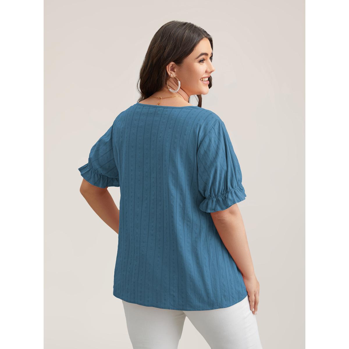 Plus Size Aegean Cotton Square Neck Ruffled Sleeve Shirt Women Timeless Short sleeve Square Neck Elegant Blouses BloomChic 18-20/2X Product Image