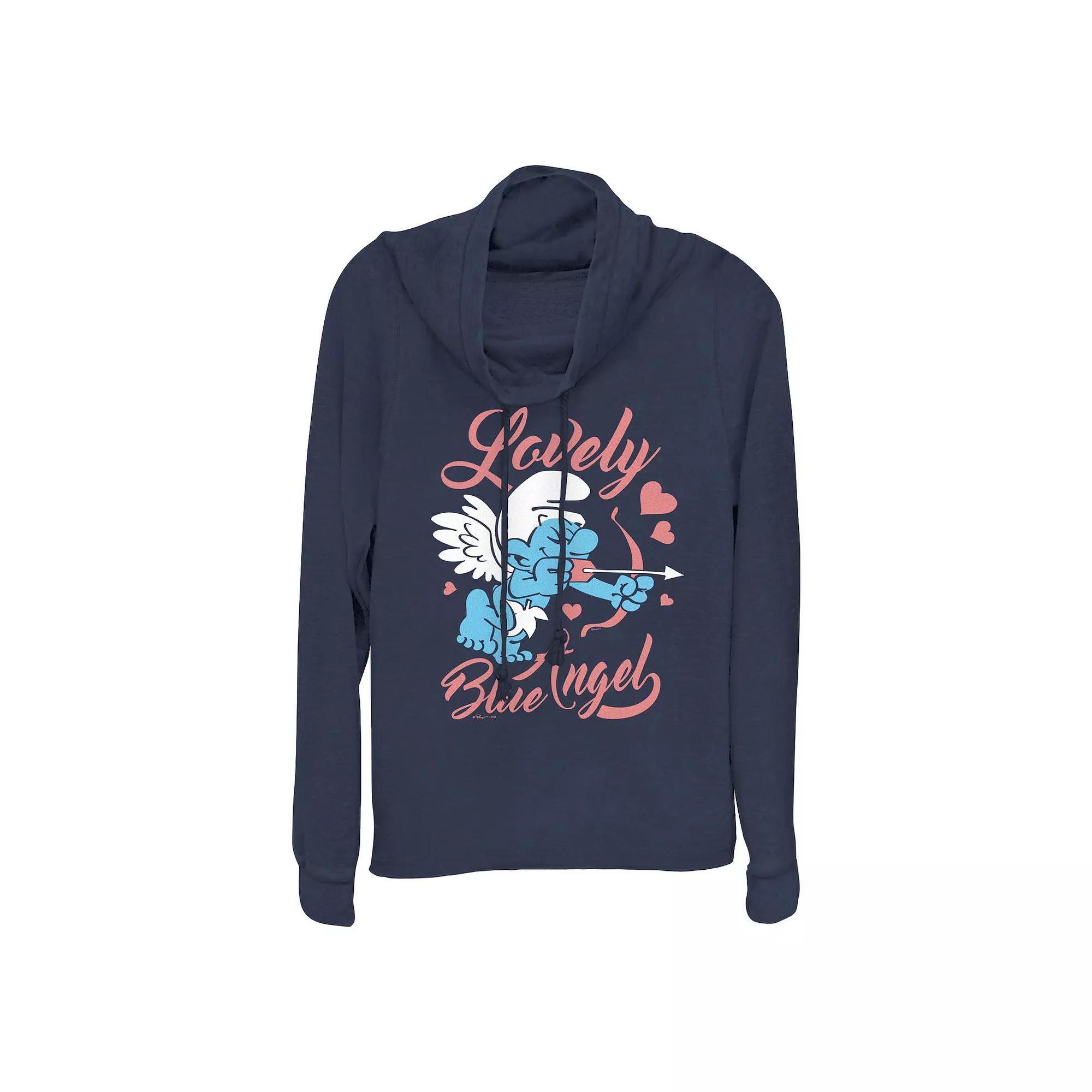 Plus Size Smurfs Lovely Blue Angel Cowlneck Graphic Lightweight Long Sleeve, Women's, Size: 3XL Product Image
