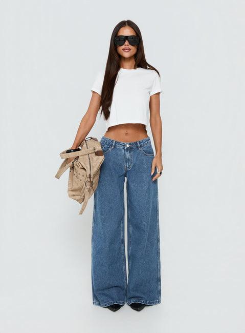 Ramos Low Rise Wide Leg Jeans Mid Blue Wash Product Image