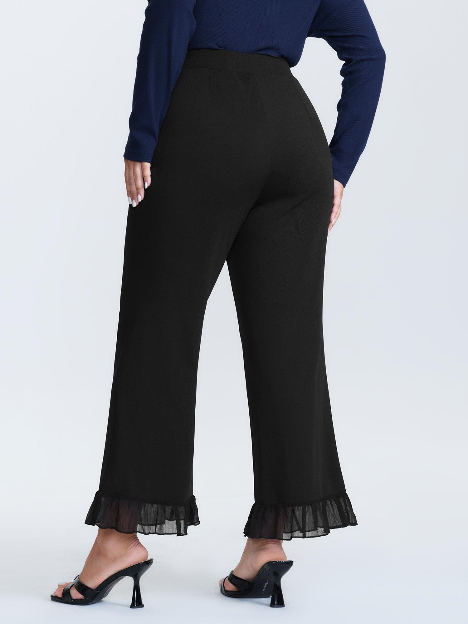 Ruffled Flared Hem Plain Pants Female Product Image