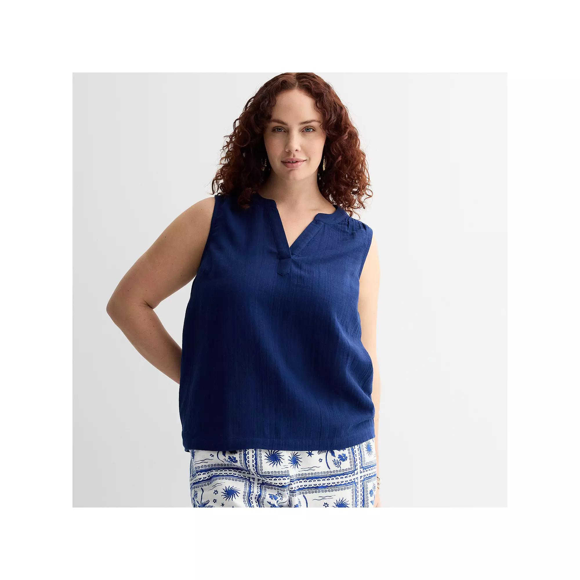 Plus Size Sonoma Goods For Life® Easy Soft Gauze Top, Women's, Size: 1XL, Blue Beauty Product Image