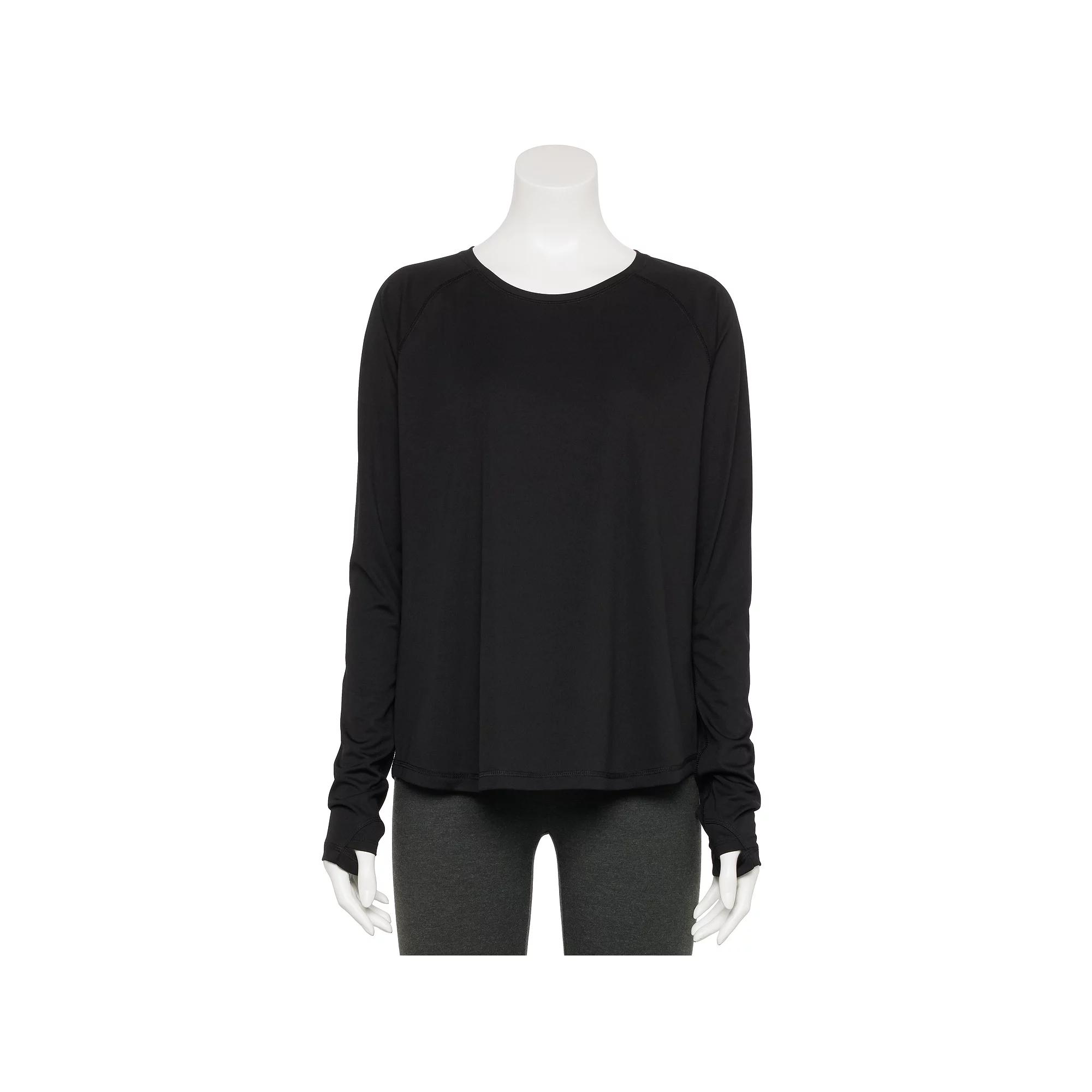 Petite Tek Gear® Dry Tek Long Sleeve Tee, Women's, Size: Small Petite, Mineral Black Product Image