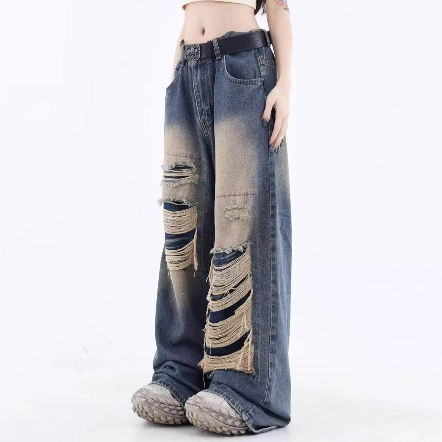 Sopula Unisex Men's Vintage High Street Ripped Baggy Jeans Product Image