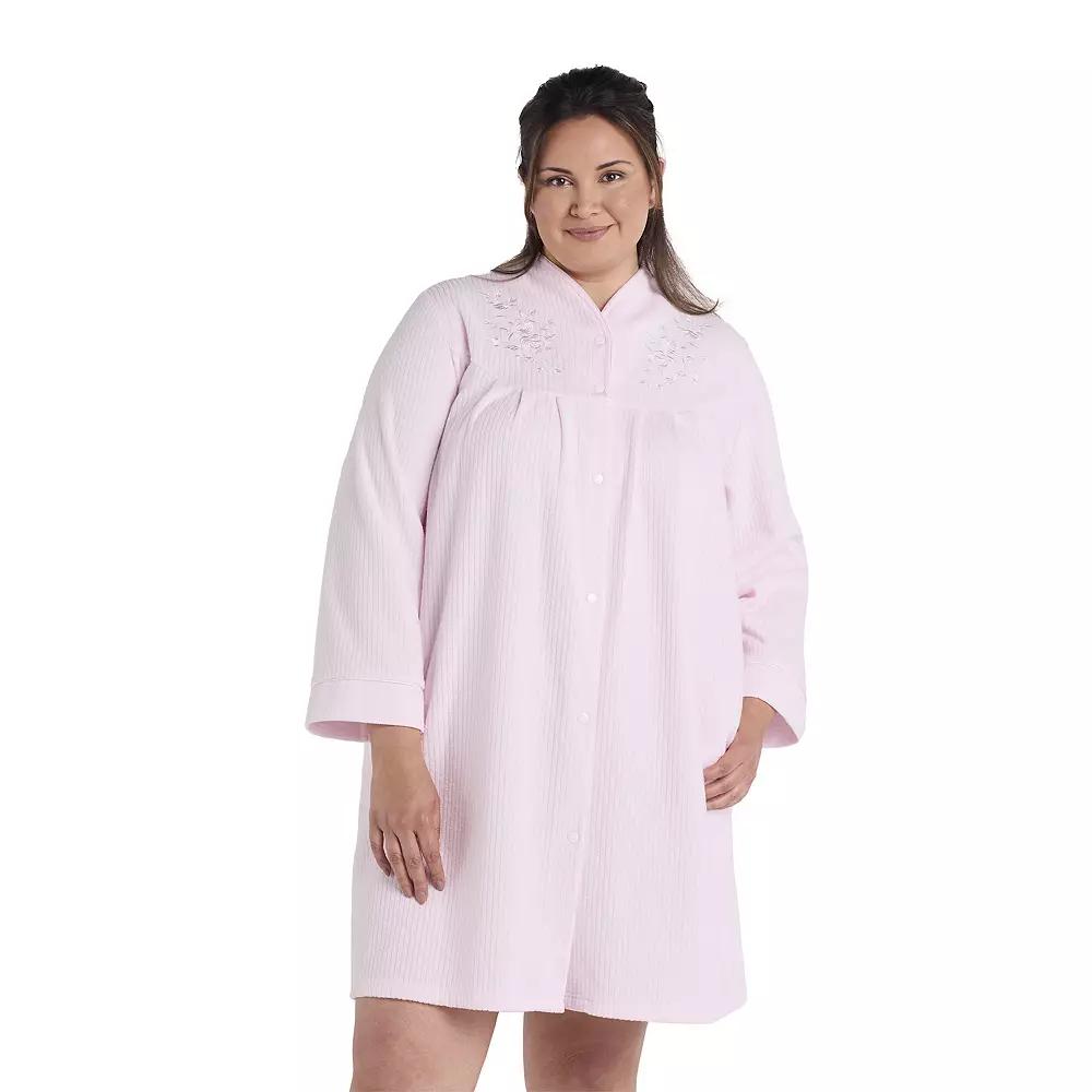 Plus Size Miss Elaine Essentials Brushed Back Terry Short Snap Robe, Women's, Size: 3XL, Pink Product Image
