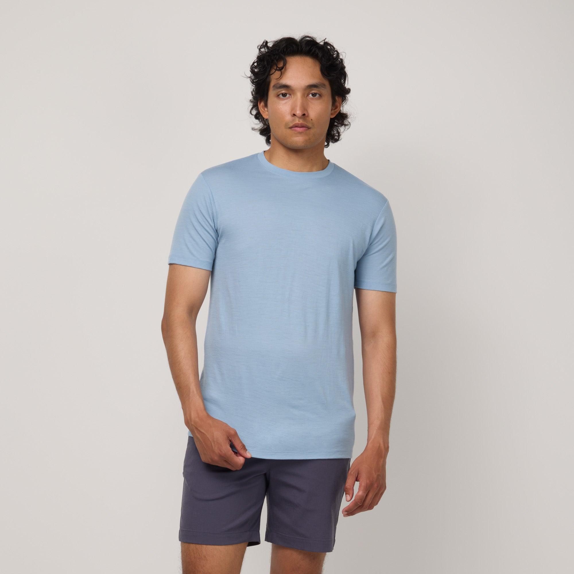 100% Merino Wool Crew Neck T-Shirt | Light Blue Product Image