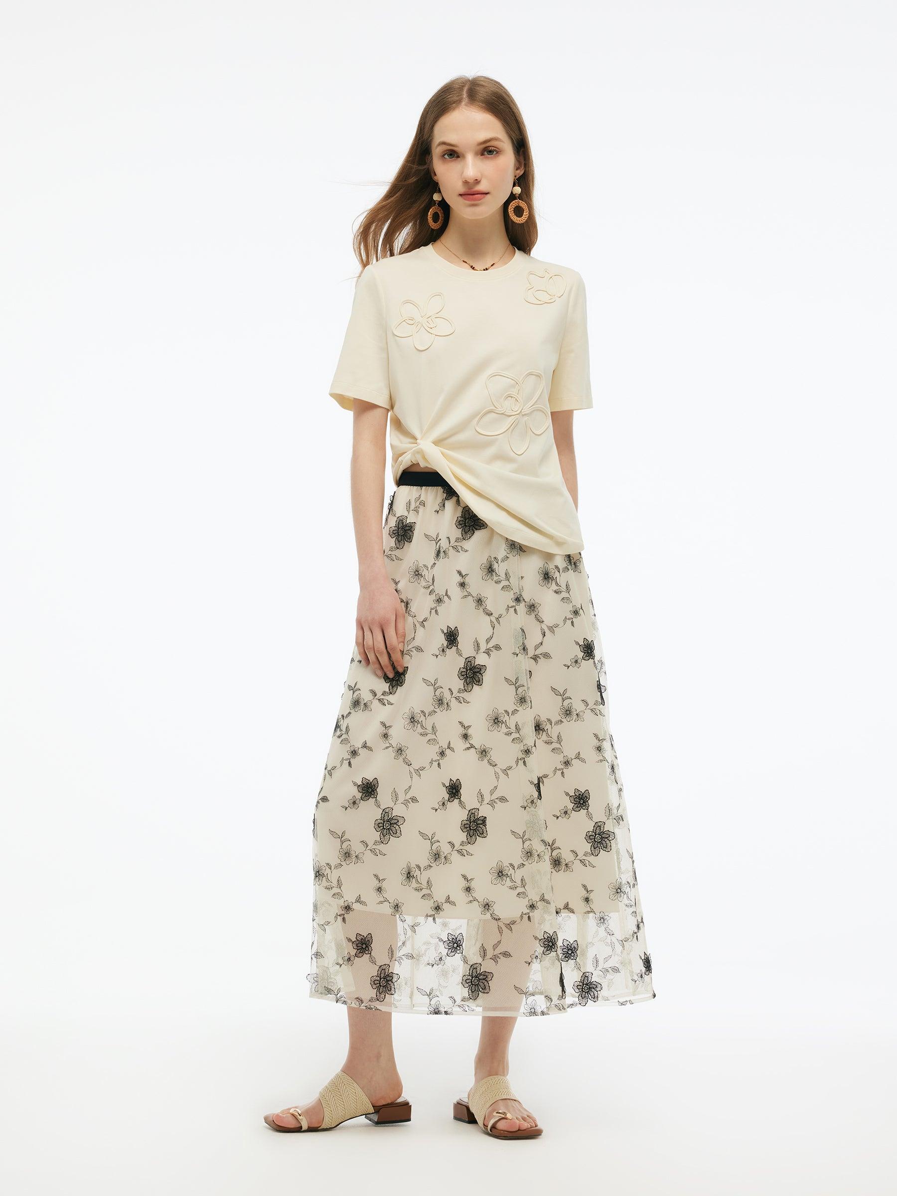 Floral Embellished Women Knit T-Shirt Product Image