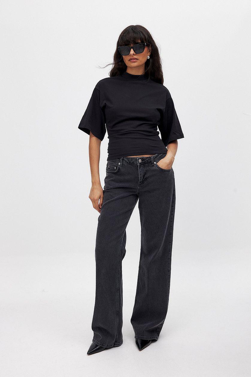 Funnel Neck Shaped Cotton T-shirt Product Image