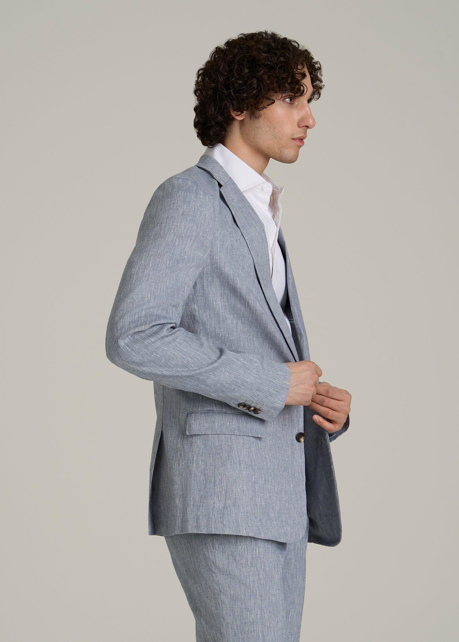Stretch Linen Blazer for Tall Men in Navy Linen Male Product Image