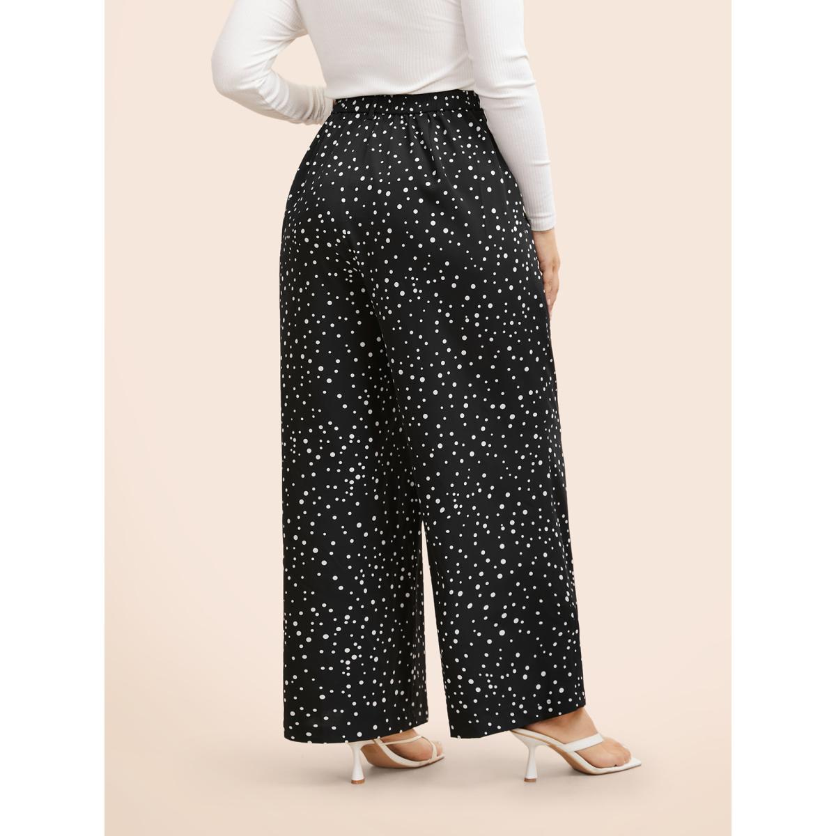 Plus Size Polka Dot Mid Rise Wide Leg Pants Women Black Elegant Wide Leg Mid Rise Everyday Pants BloomChic 14-16/1X Product Image