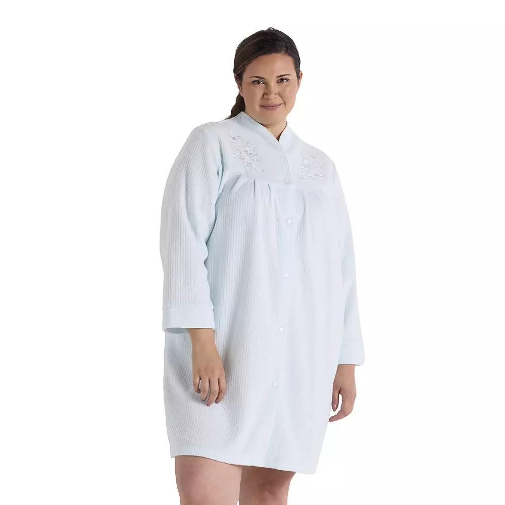 Plus Size Miss Elaine Essentials Brushed Back Terry Short Snap Robe, Women's, Size: 2XL, Blue Product Image