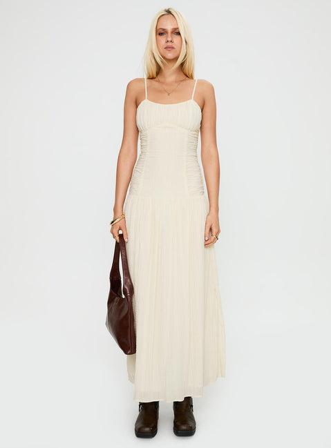 Quinley Shirred Maxi Dress Cream Product Image