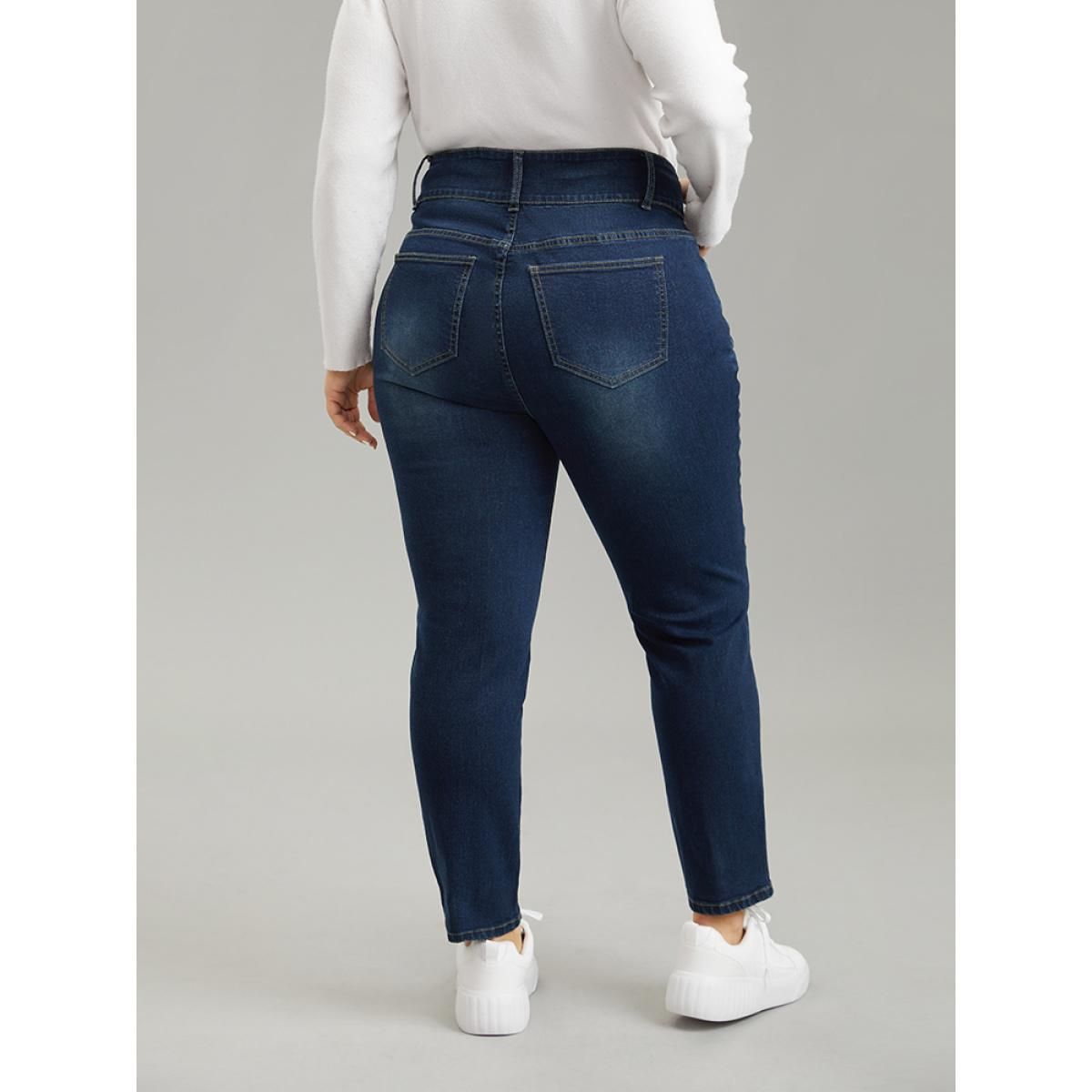 Plus Size Button Down Pocket High Rise Dark Wash Jeans Women Indigo Casual Plain Plain High stretch Pocket Jeans BloomChic 20/2X Product Image