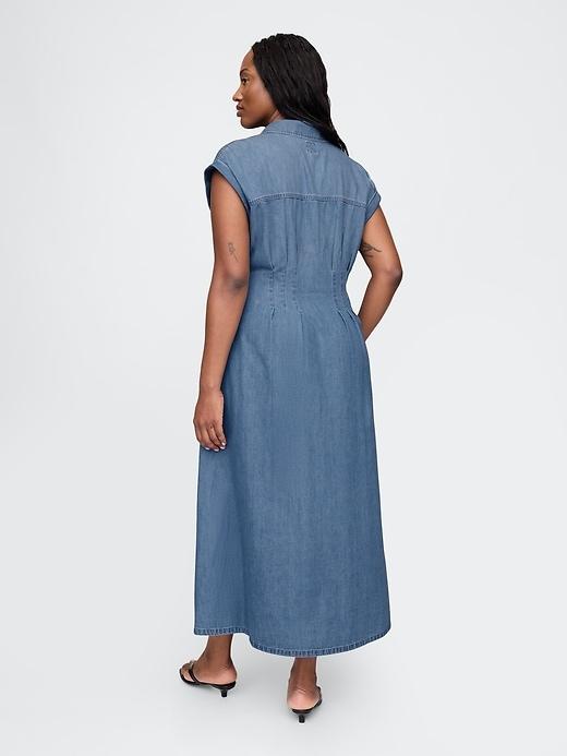 Denim Pleated Maxi Shirtdress Product Image