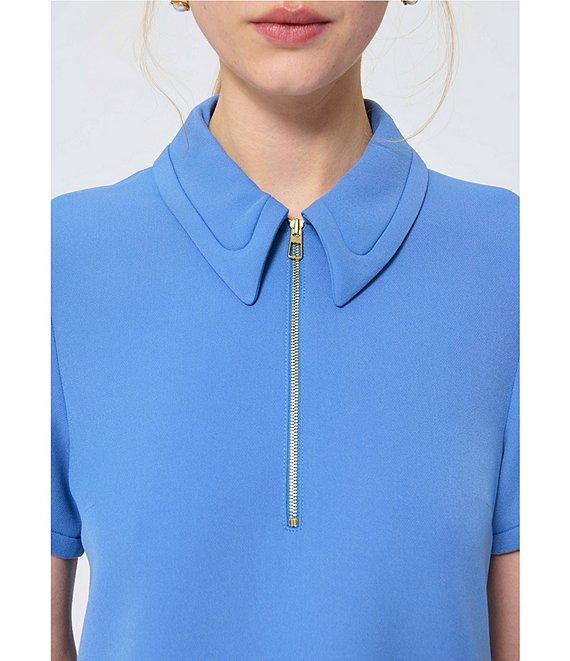 Tara Jarmon Rubina Point Collar Quarter Zip Short Sleeve A-Line Dress Product Image