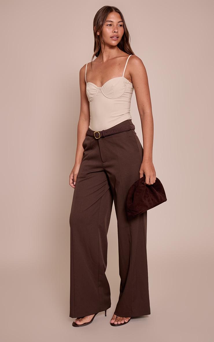 Stone Woven Stretch Strappy Bodysuit Product Image