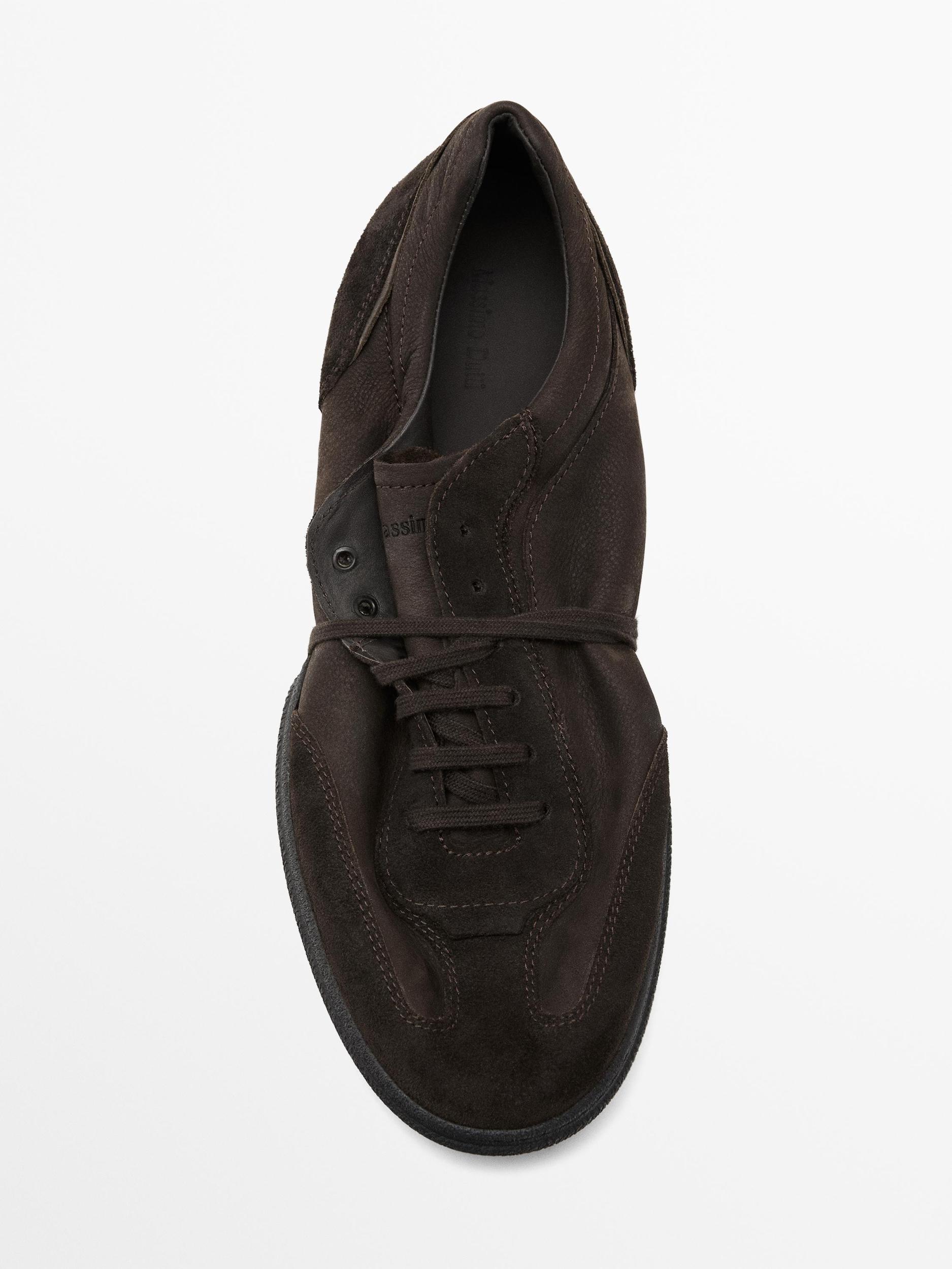 Split leather trainers with contrast soles Product Image