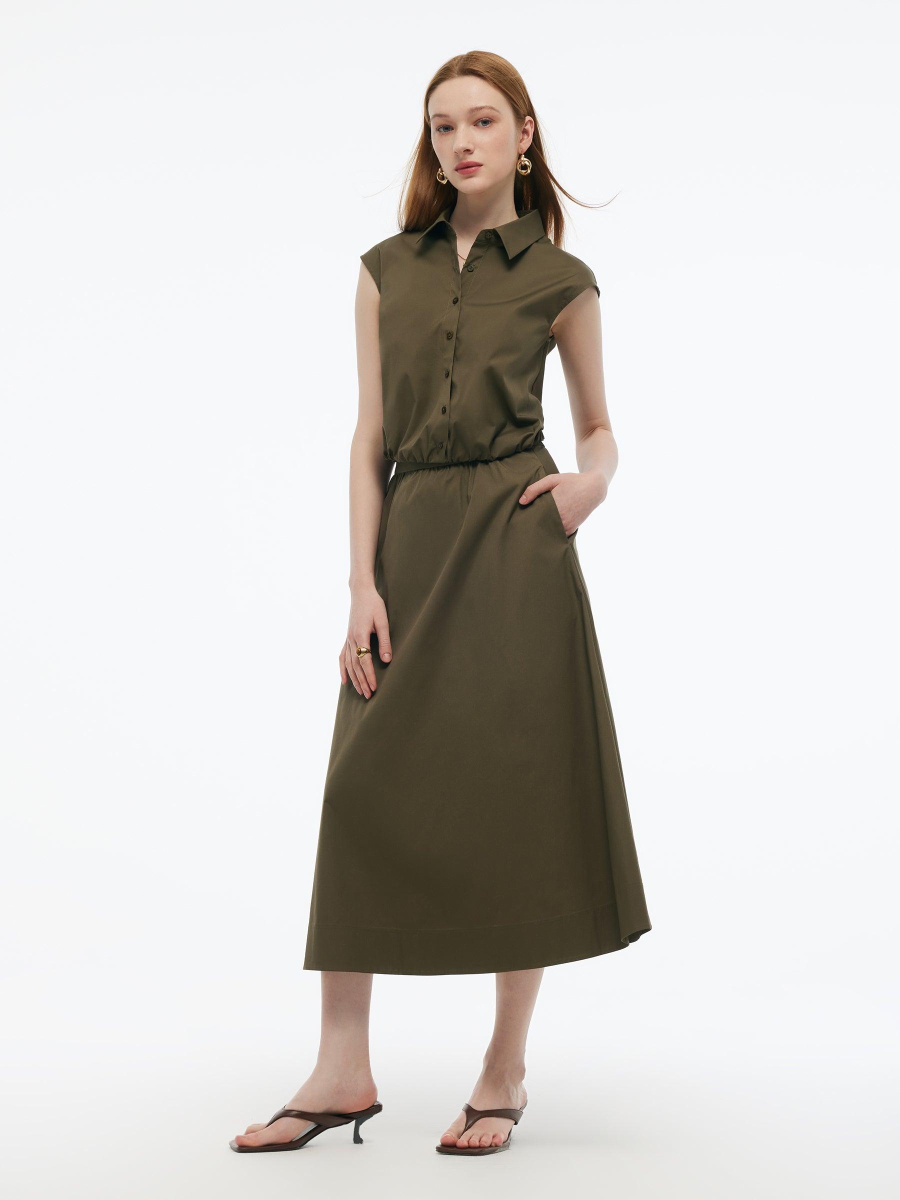 Cap Sleeve Elastic Hem Top And A-Line Skirt Two-Piece Set Product Image