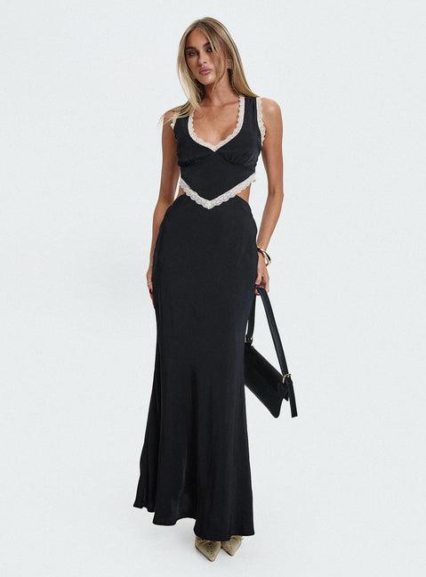 Keila Lace Trim Maxi Dress Black / Cream Product Image