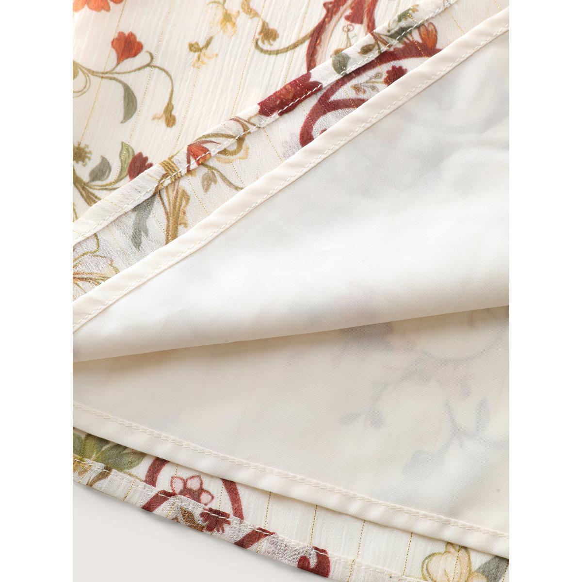 Plus Size Beige Floral Print Toothpick Pleats Blouse Women Timeless Extra Long Sleeve Round Neck Elegant Blouses BloomChic 14-16/1X Product Image