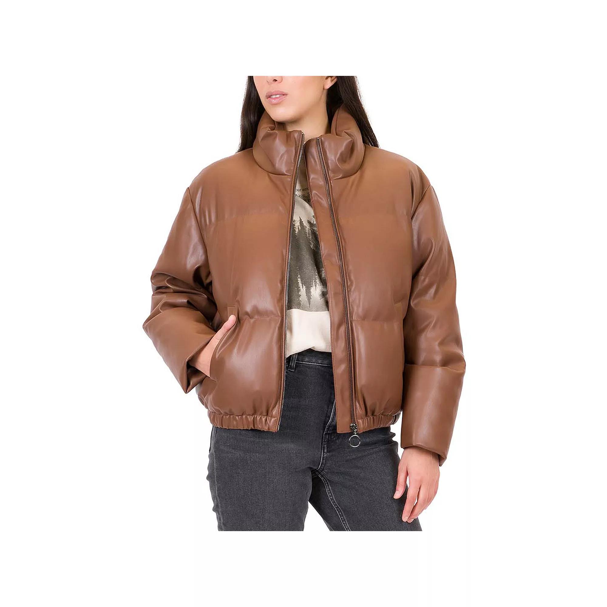 Junior's Coffee Shop Faux Leather Puffer Coat, Women's,  Product Image