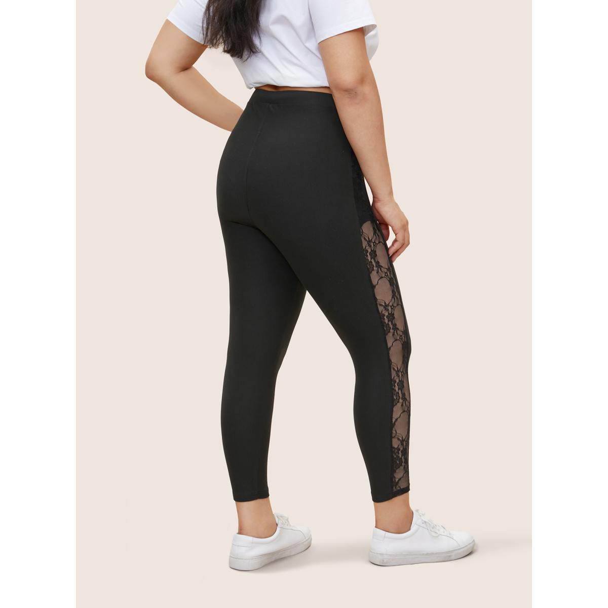 Plus Size Crochet Lace Mesh Skinny Leggings Women Black Casual High stretch Skinny High Rise Everyday Leggings BloomChic 18-20/2X Product Image