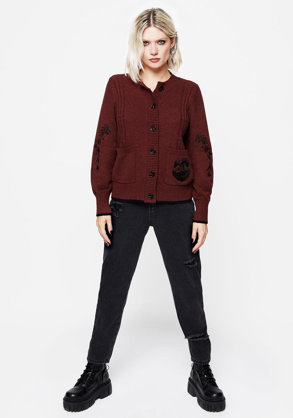 Foxfire Embroidered Cable Knit Cardigan Product Image