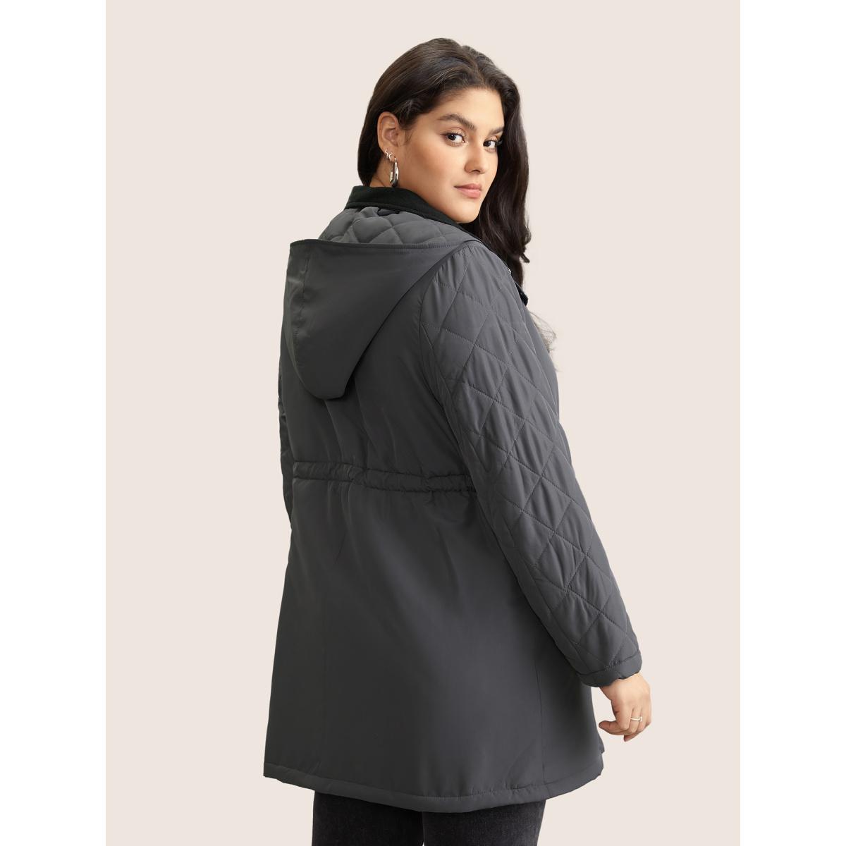 Plus Size Solid Flap Detail Elastic Waist Quilted Coat Women DimGray Casual Lined Ladies Dailywear Winter Coats BloomChic 26/4X Product Image