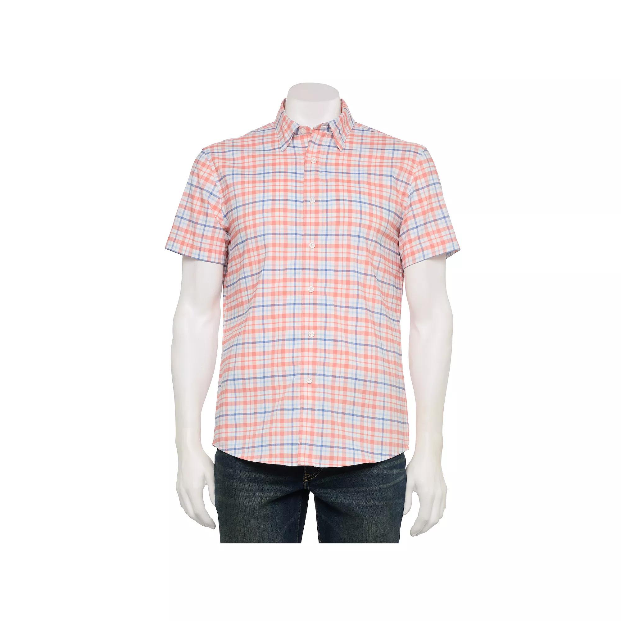 Men's Sonoma Goods For Life® Adaptive Short Sleeve Performance Button-Down Shirt, Size: Large, Paper Plaid Blue Product Image