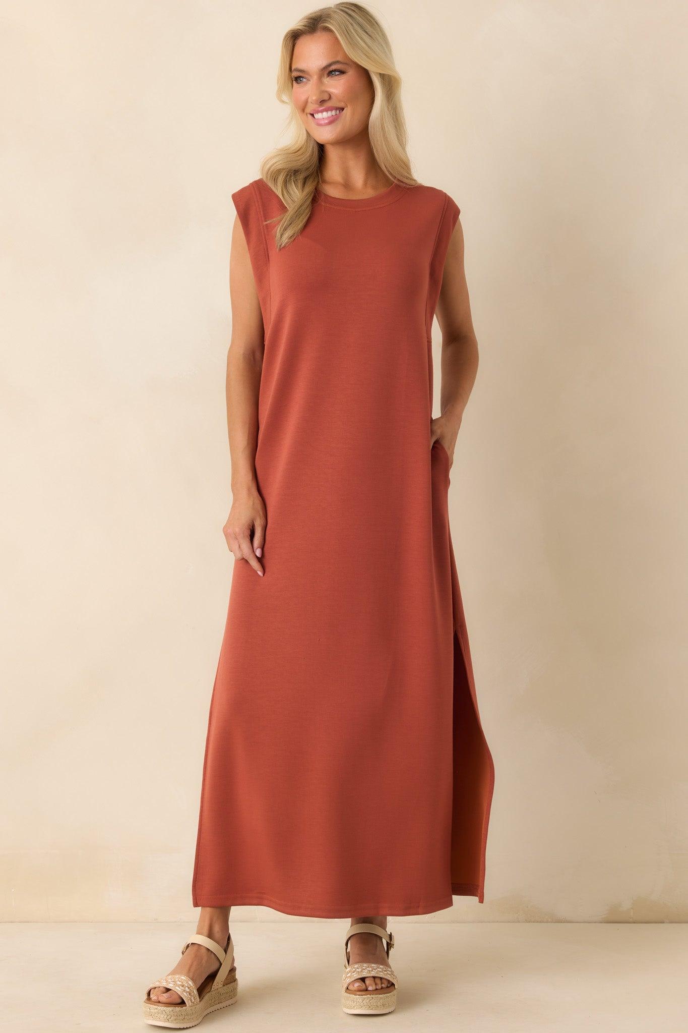 Between Now And Then Terracotta Cotton Sleeveless Maxi Dress L / Terracotta Product Image