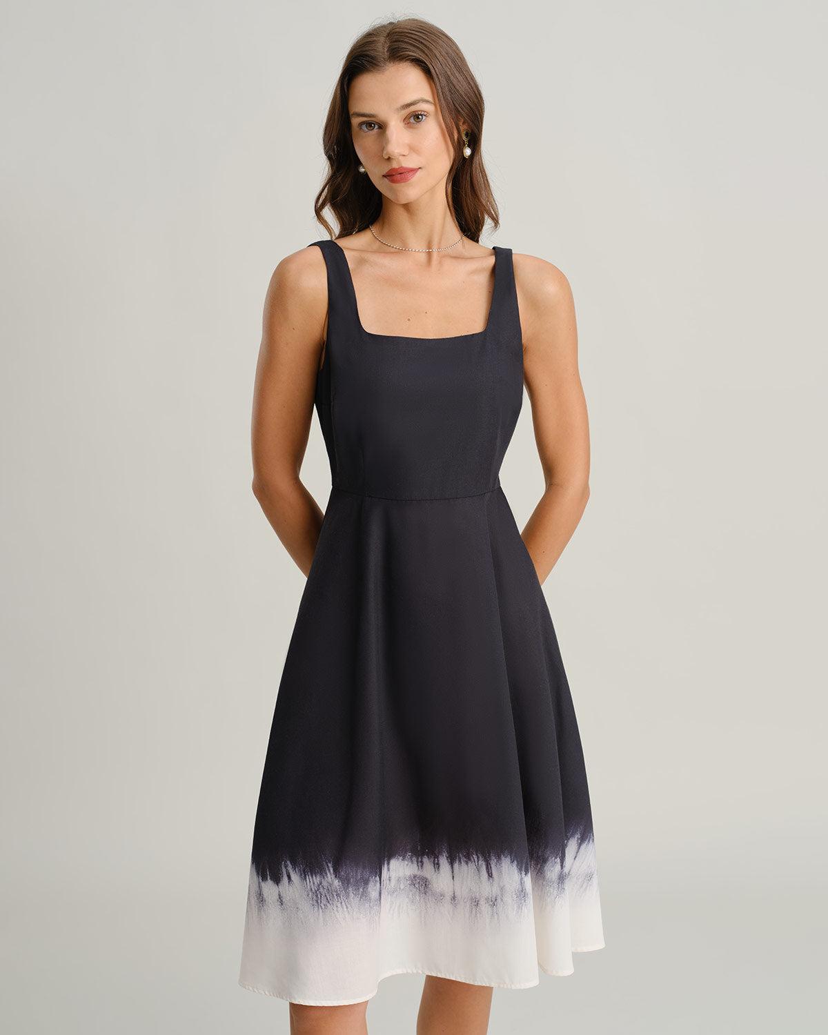 Black Contrast Square Neck Slip Midi Dress Product Image
