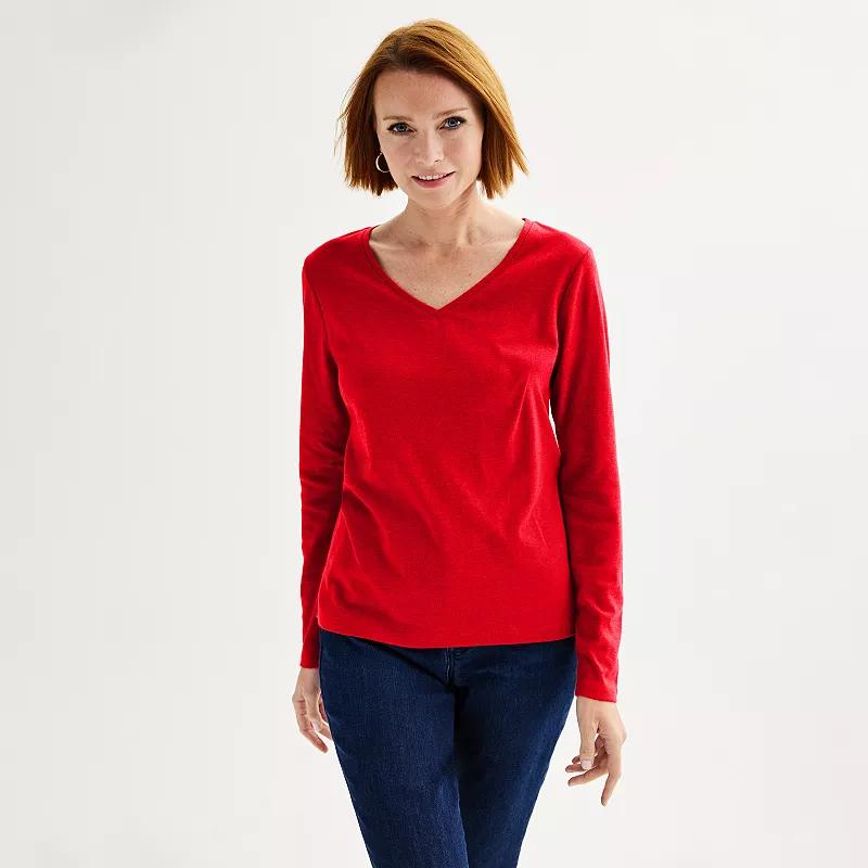 Women's Croft & Barrow® Essential Long Sleeve V-Neck Tee, Size: Small, Chicago Red Product Image