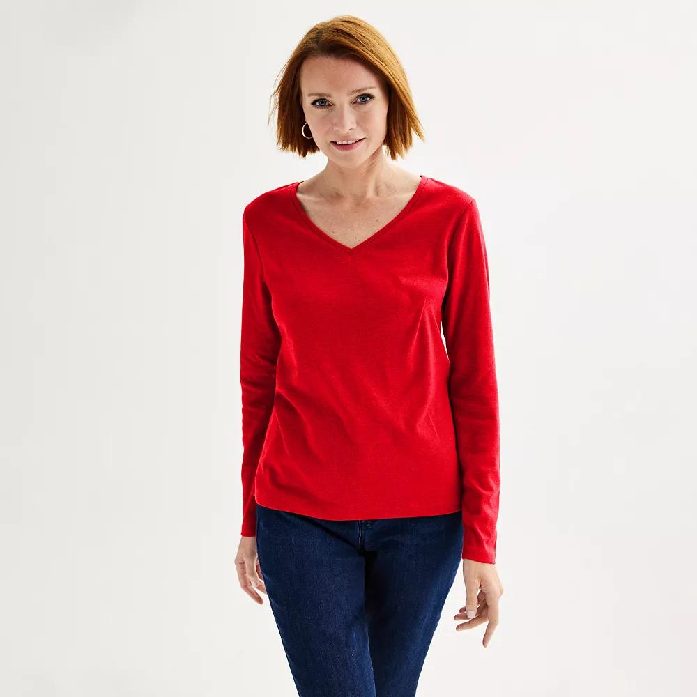 Women's Croft & Barrow® Essential Long Sleeve V-Neck Tee, Size: Small, Chicago Red Product Image